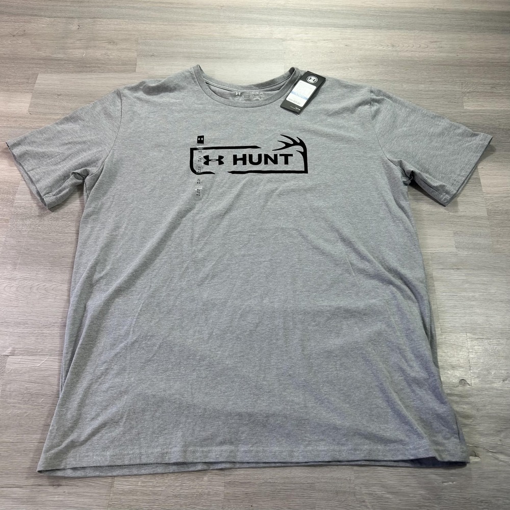 NEW Under Armour Shirt Mens XL Gray Hunt Logo HeatGear Tagless Tee 1318291